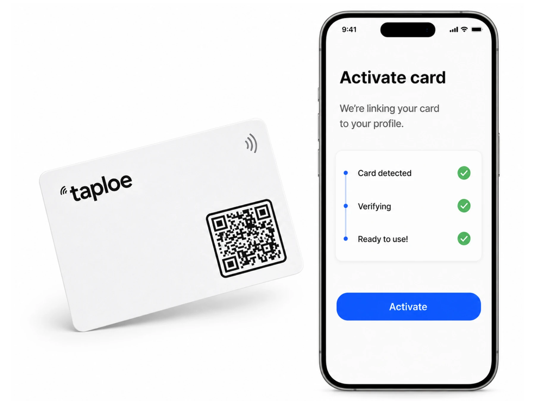 Taploe card activation screen
