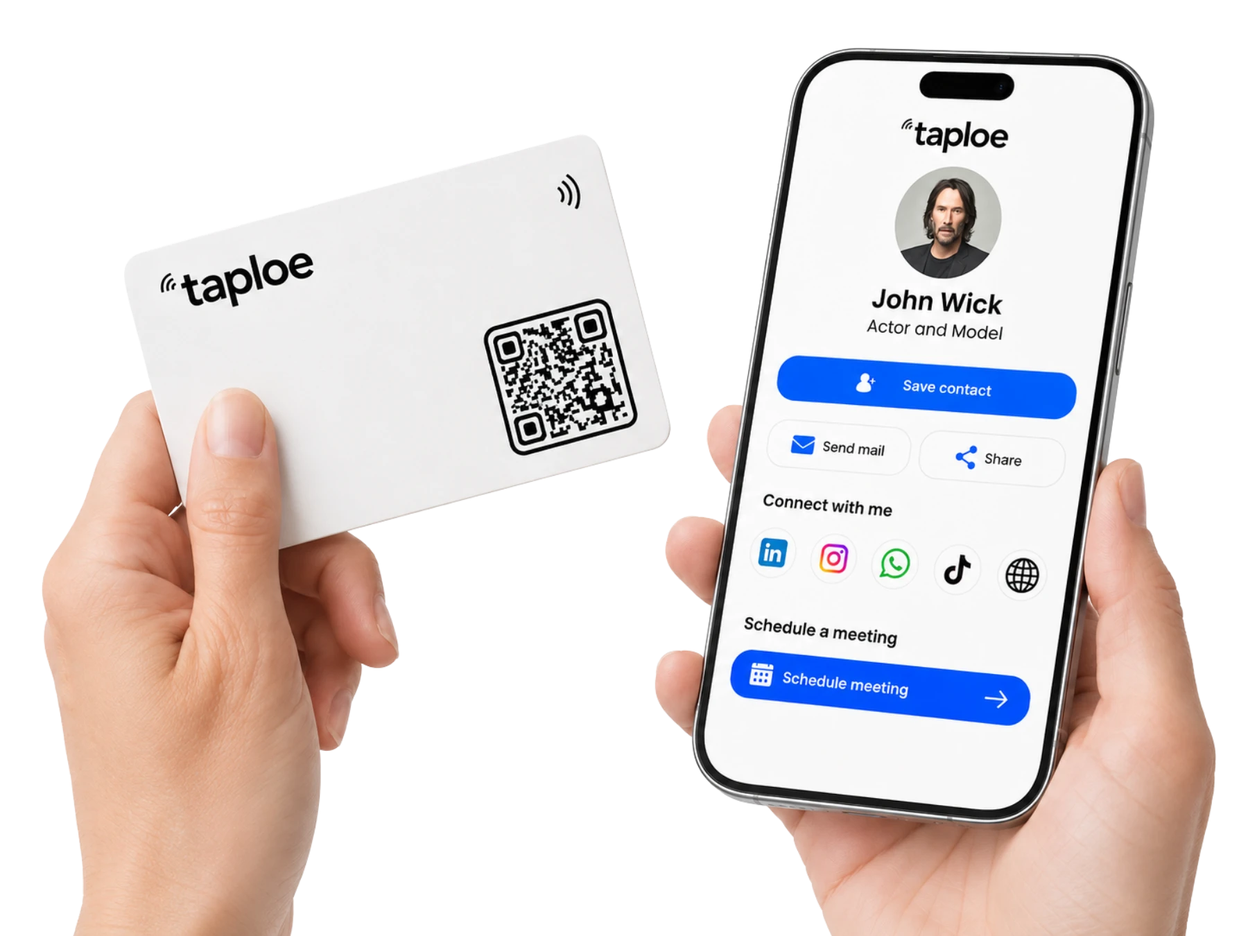 Person sharing a Taploe profile with an NFC card