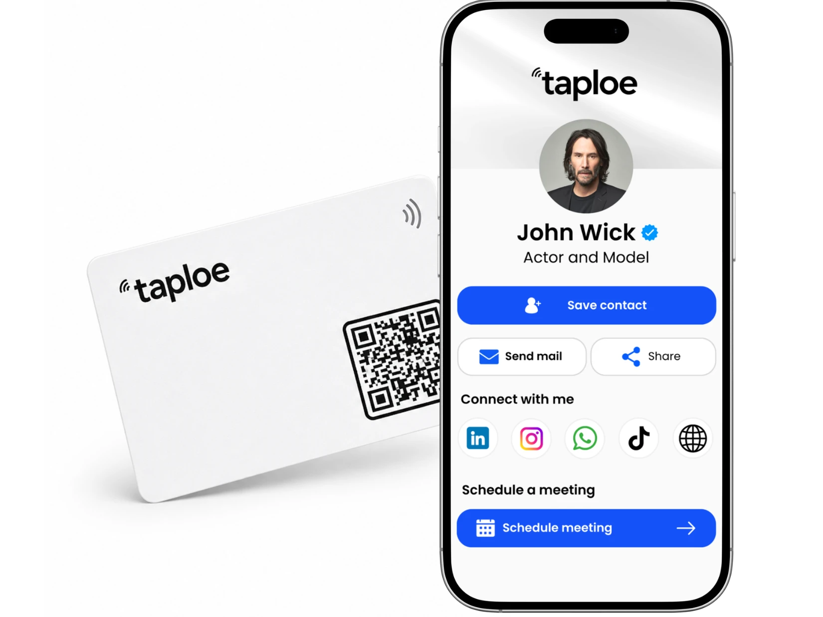 Taploe card and digital profile on a phone